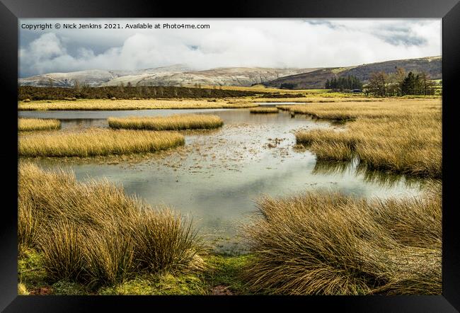 Looking across Mynydd Illtyd Pond Brecon Beacons Framed Print by Nick Jenkins
