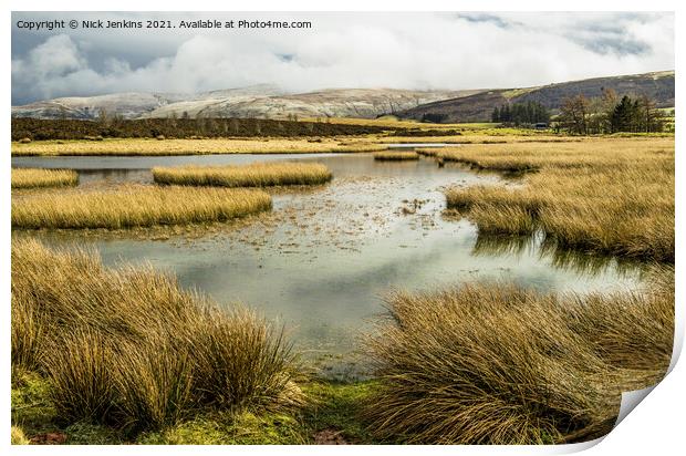 Looking across Mynydd Illtyd Pond Brecon Beacons Print by Nick Jenkins
