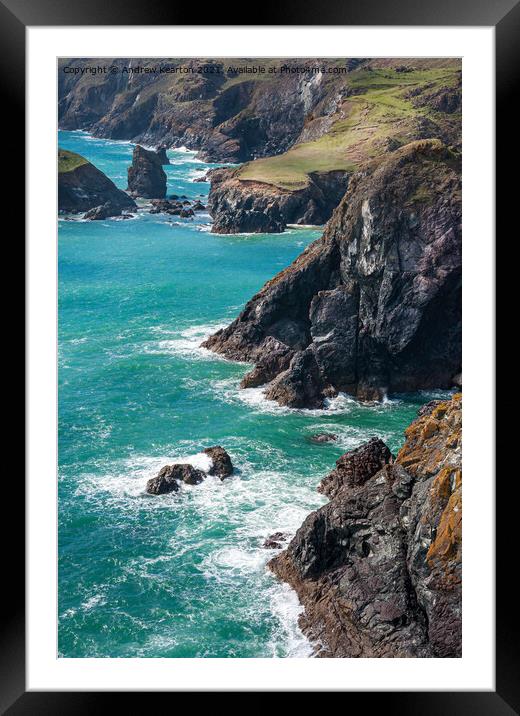 Rugged coastline at Kynance Cove, Cornwall Framed Mounted Print by Andrew Kearton