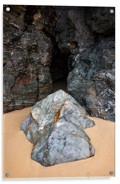 Cave in the cliffs at Perranporth, Cornwall Acrylic by Andrew Kearton