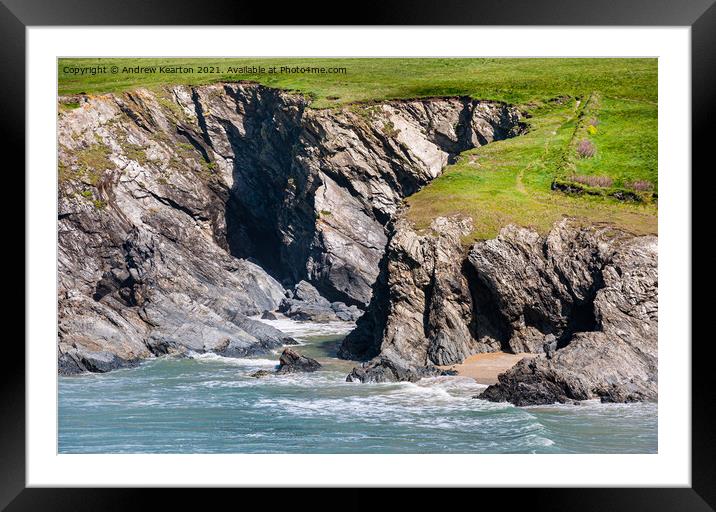 Cliffs at Porth Joke beach, Cornwall Framed Mounted Print by Andrew Kearton