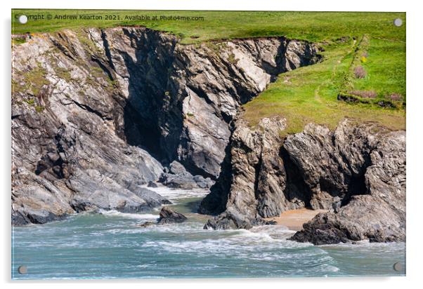 Cliffs at Porth Joke beach, Cornwall Acrylic by Andrew Kearton