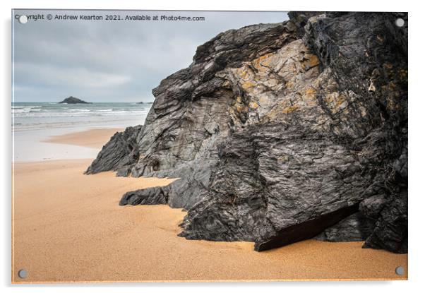 Rocks on Crantock beach, Cornwall Acrylic by Andrew Kearton