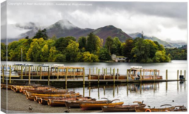 Derwentwater Boats and Catbells in Lake District Canvas Print by Pearl Bucknall