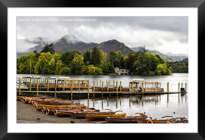 Derwentwater Boats and Catbells in Lake District Framed Mounted Print by Pearl Bucknall