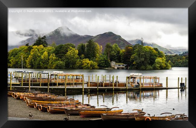 Derwentwater Boats and Catbells in Lake District Framed Print by Pearl Bucknall