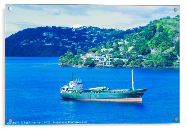 freighter island of grenada Acrylic by keith hannant