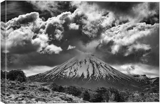 Mount Ngauruhoe (Mount Doom), an volcano at Tongariro in New Zealand (black and white) Canvas Print by Chun Ju Wu