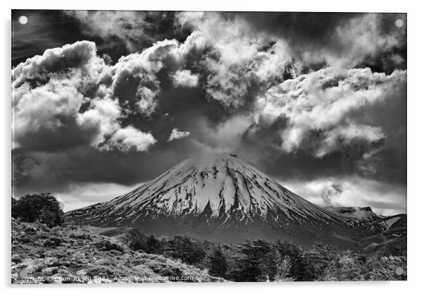 Mount Ngauruhoe (Mount Doom), an volcano at Tongariro in New Zealand (black and white) Acrylic by Chun Ju Wu