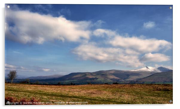 Snow on Pen y fan and Corn Du from Mynydd Illyyd Acrylic by Gordon Maclaren