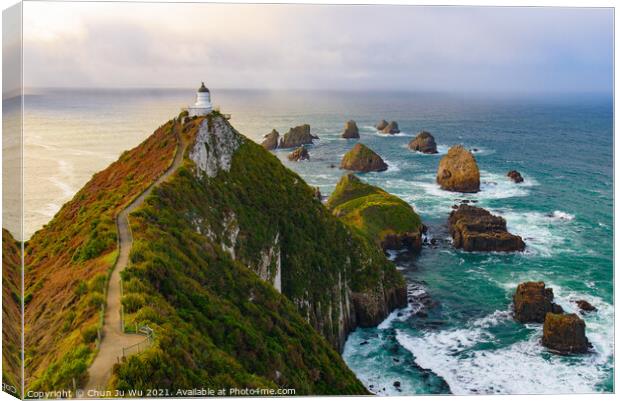 Nugget Point and lighthouse with sunrise at South Island, New Zealand Canvas Print by Chun Ju Wu