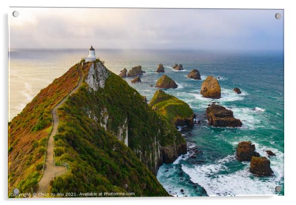 Nugget Point and lighthouse with sunrise at South Island, New Zealand Acrylic by Chun Ju Wu