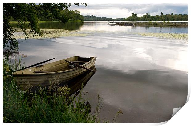 Rowboat on Lake of Menteith Print by Jacqi Elmslie