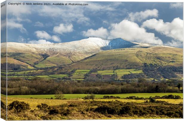 Pen y Fan under March Snow Brecon Beacons Canvas Print by Nick Jenkins