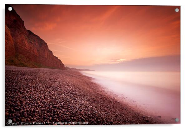 The beach at sunrise, Budleigh Salterton, Devon Acrylic by Justin Foulkes