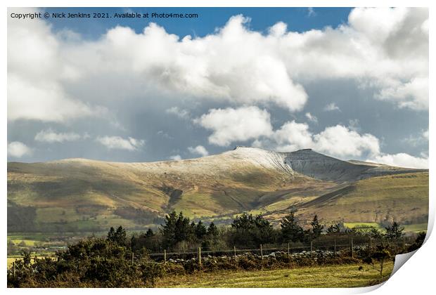 Pen y Fan and Corn Du under March Snow Brecon Beac Print by Nick Jenkins