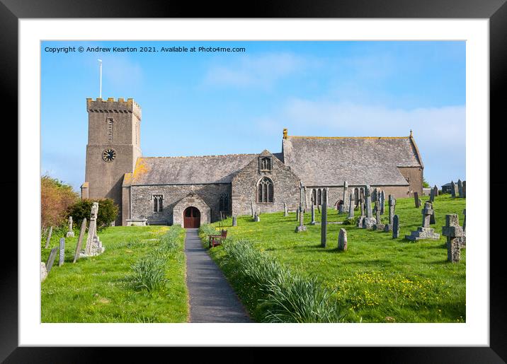 Crantock church, Cornwall Framed Mounted Print by Andrew Kearton