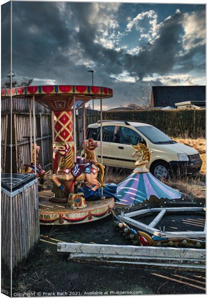Carrousel merry-go-round split and worn out in Nordby at the Isl Canvas Print by Frank Bach