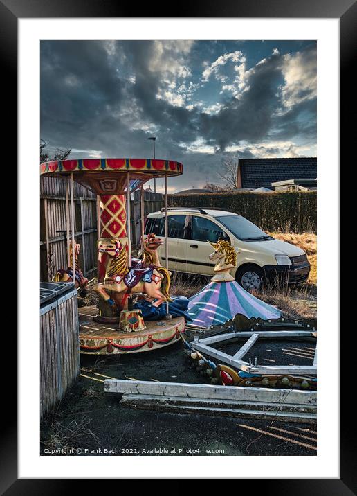 Carrousel merry-go-round split and worn out in Nordby at the Isl Framed Mounted Print by Frank Bach