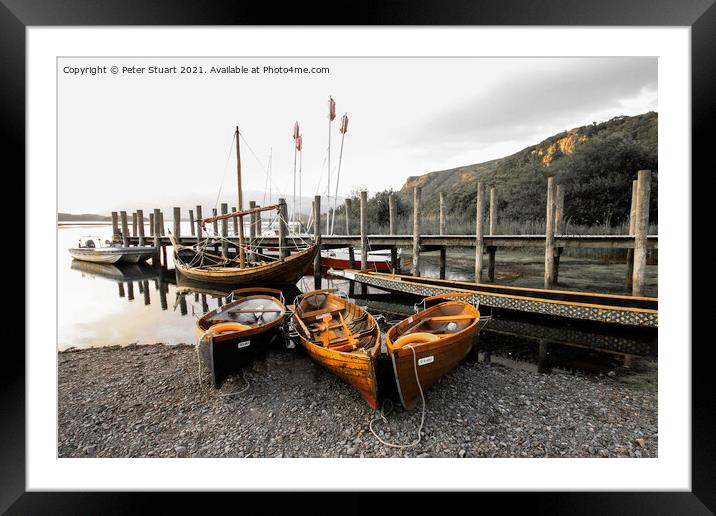 Boats and Gondola on Derwent water near Keswick  Framed Mounted Print by Peter Stuart