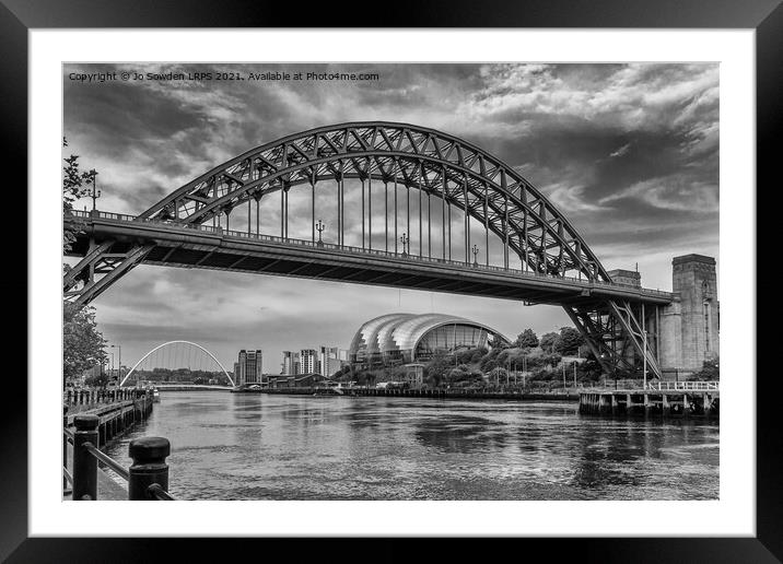 River Tyne in Mono Framed Mounted Print by Jo Sowden