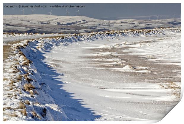 Pennine snowscene at Blackstone Edge. Print by David Birchall
