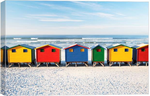 Beach Huts at Muizenberg Beach, Western Cape, Sout Canvas Print by Neil Overy
