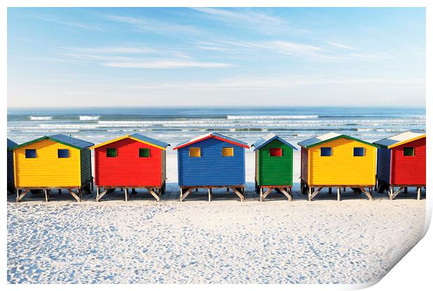 Beach Huts at Muizenberg Beach, Western Cape, Sout Print by Neil Overy