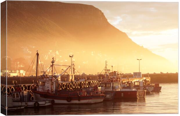 Fishing Boats at Dawn, Kalk Bay, South Africa Canvas Print by Neil Overy