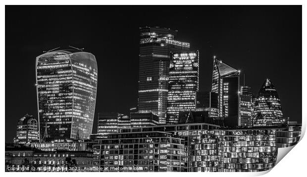 City of London Skyline at dusk in monochrome Print by Adrian Rowley
