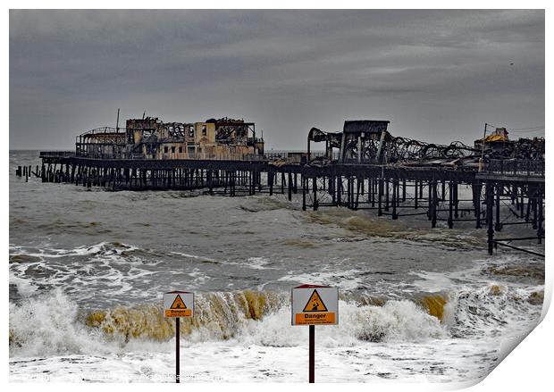 Fire Damage to Hastings Pier 2010. Print by Mark Ward