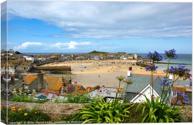 View over the rooftops to St Ives Harbour Canvas Print by Brian Pierce