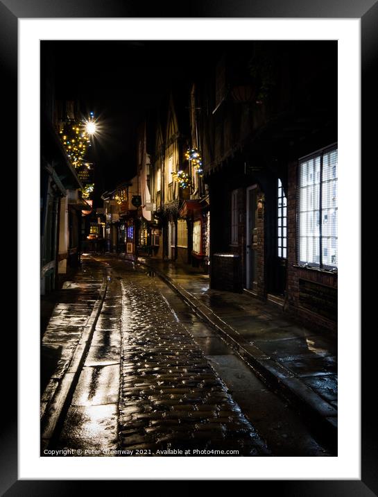 The Famous Medieval 'Shambles' In York At Christmas Framed Mounted Print by Peter Greenway