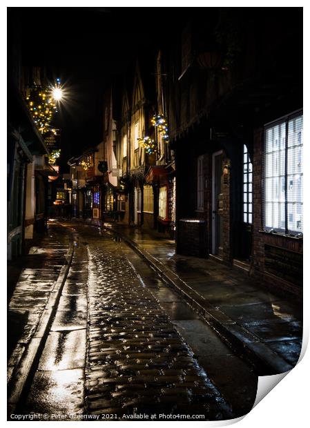 The Famous Medieval 'Shambles' In York At Christmas Print by Peter Greenway