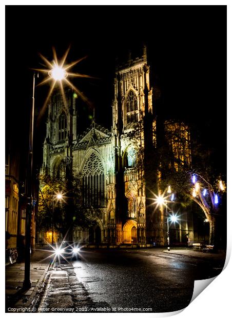 The Famous York Minster Cathedral After Dark In Winter Print by Peter Greenway
