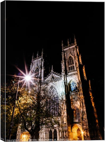 The Famous York Minster In York Cathedral After Dark In Winter Canvas Print by Peter Greenway