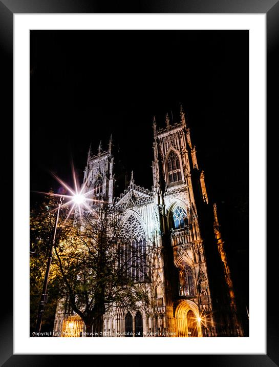 The Famous York Minster In York Cathedral After Dark In Winter Framed Mounted Print by Peter Greenway