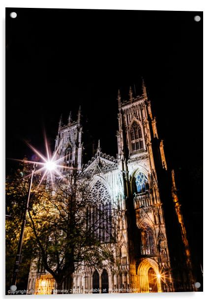 The Famous York Minster In York Cathedral After Dark In Winter Acrylic by Peter Greenway