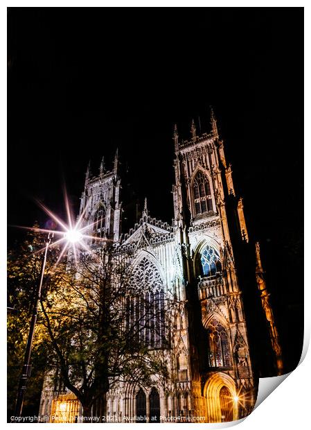 The Famous York Minster In York Cathedral After Dark In Winter Print by Peter Greenway