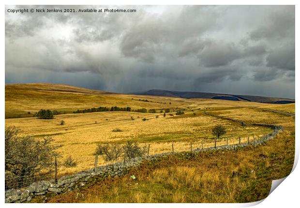Brecon Beacons along the A4059 road from Penderyn  Print by Nick Jenkins
