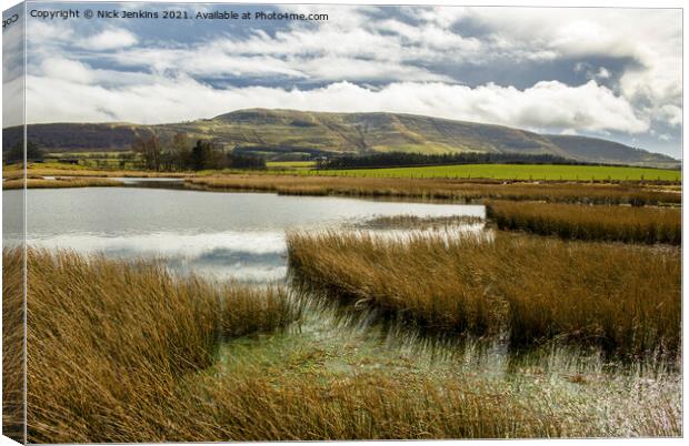 Across Mynydd Illtyd Pond to Fan Frynych  Canvas Print by Nick Jenkins