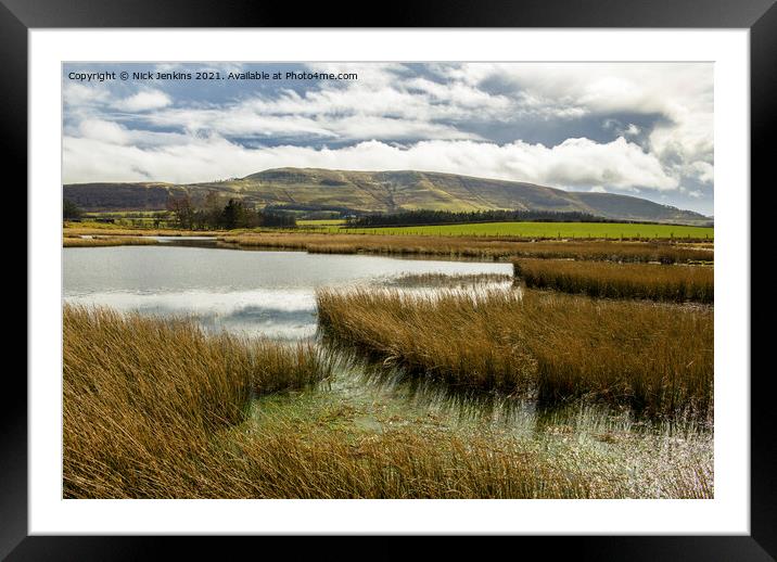 Across Mynydd Illtyd Pond to Fan Frynych  Framed Mounted Print by Nick Jenkins