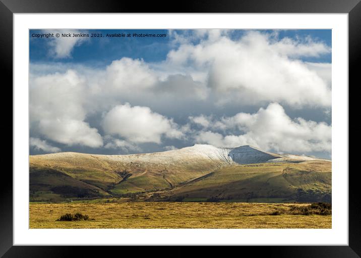 Pen Y Fan and Corn Du snowcapped in the Brecon Bea Framed Mounted Print by Nick Jenkins