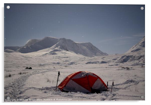 Ben Alder Winter Camp Acrylic by Nicholas Brown