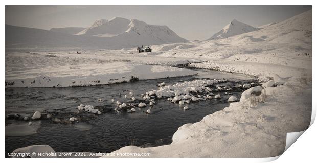 Culra Bothy winter scene Print by Nicholas Brown