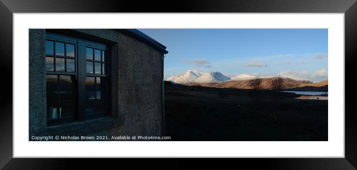 Reflected panorama of Glen Etive Framed Mounted Print by Nicholas Brown