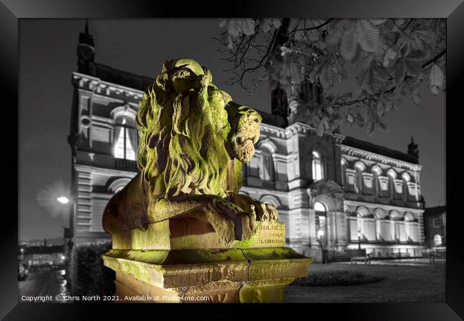 Sentinel Lion, Saltaire. Framed Print by Chris North