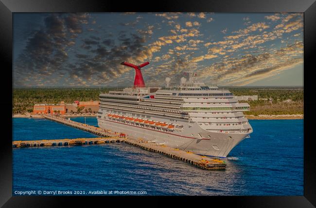 Cruise Ship at Remote Port at Dusk Framed Print by Darryl Brooks