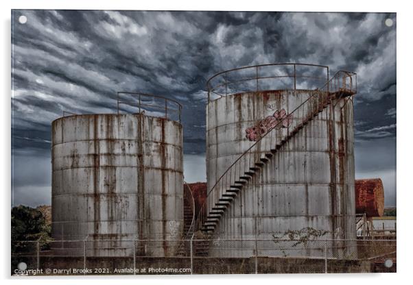 Stairs Around Old Round Tanks Acrylic by Darryl Brooks