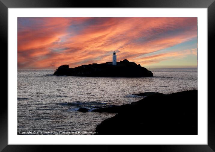 Sunset at Godrevy Lighthouse, St Ives Bay, Cornwal Framed Mounted Print by Brian Pierce